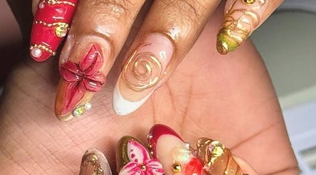Intricate nail art with floral and glitter designs at BeaNailTech, Vancouver, British Columbia, CA.