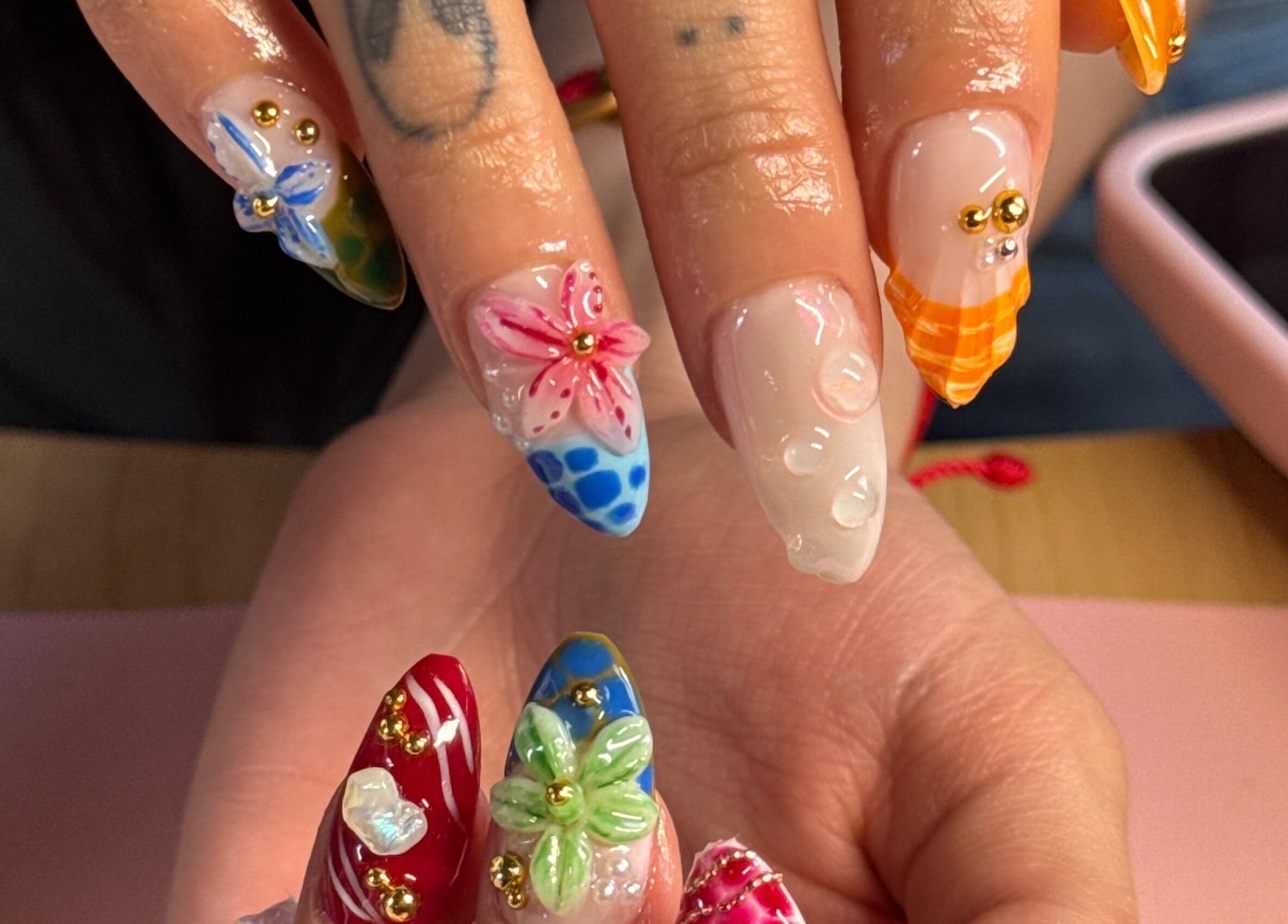 Detailed floral nail art at BeaNailTech, Vancouver, British Columbia, CA.