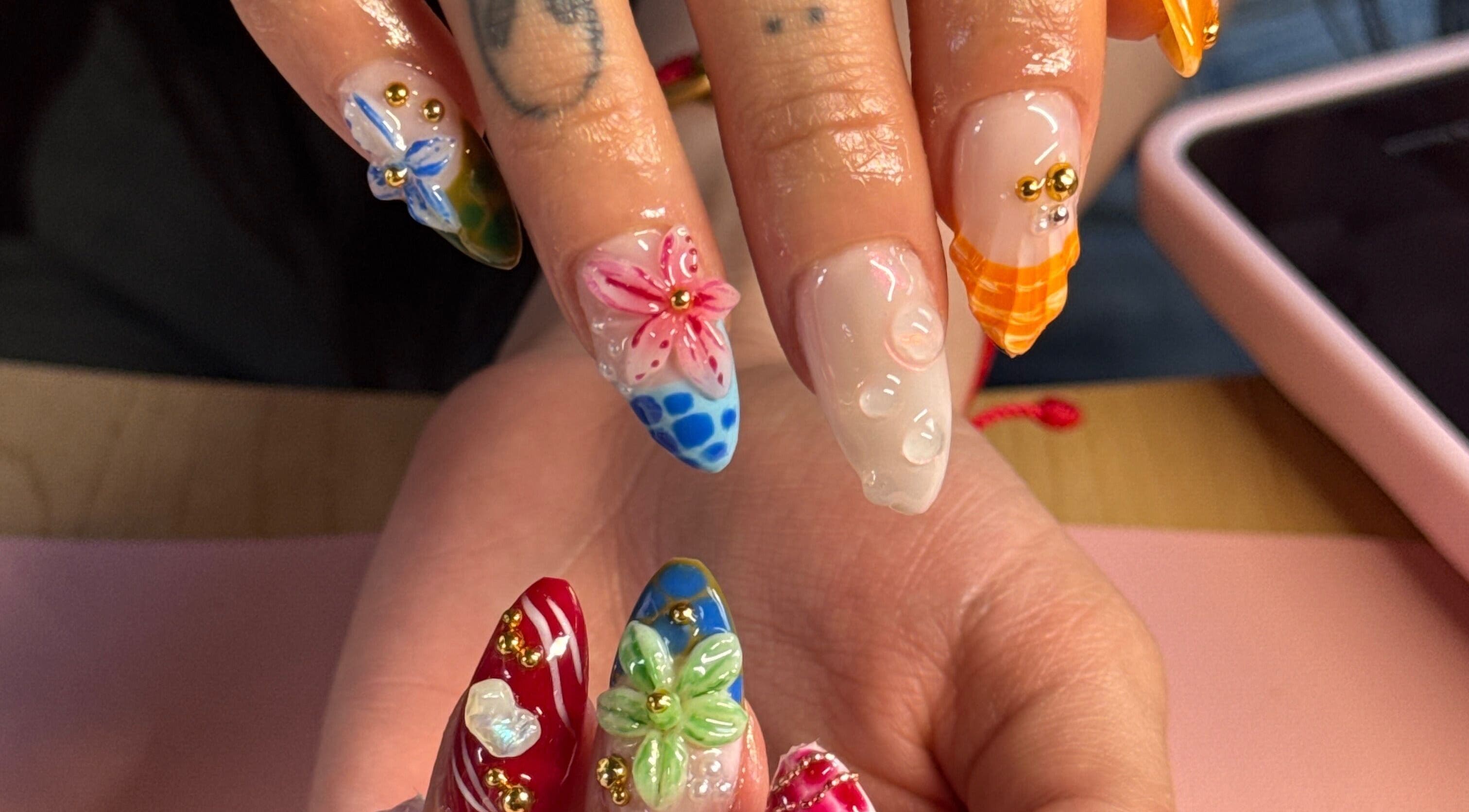 Detailed floral nail art at BeaNailTech, Vancouver, British Columbia, CA.