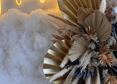 Luxurious decor at Beautybyanna Jane in Leyland, England, GB, featuring gold leaves and pampas grass.