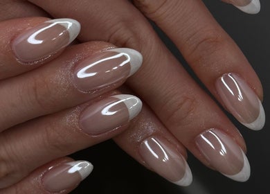 Elegant French manicure nails at Studio April, Melbourne, Victoria, AU.