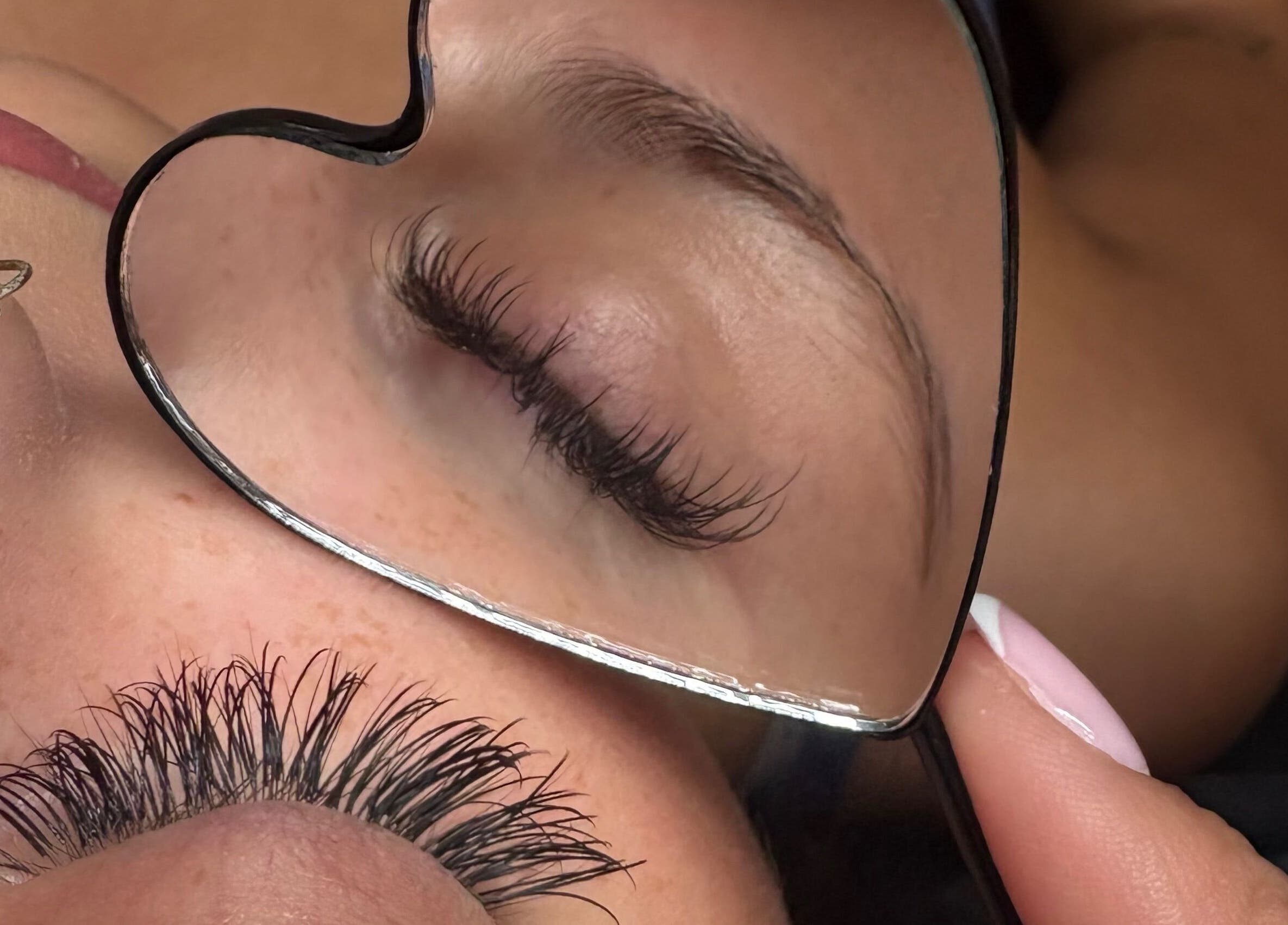 Lash extensions in heart mirror at lishas_lashes, Londonderry, Northern Ireland, GB.