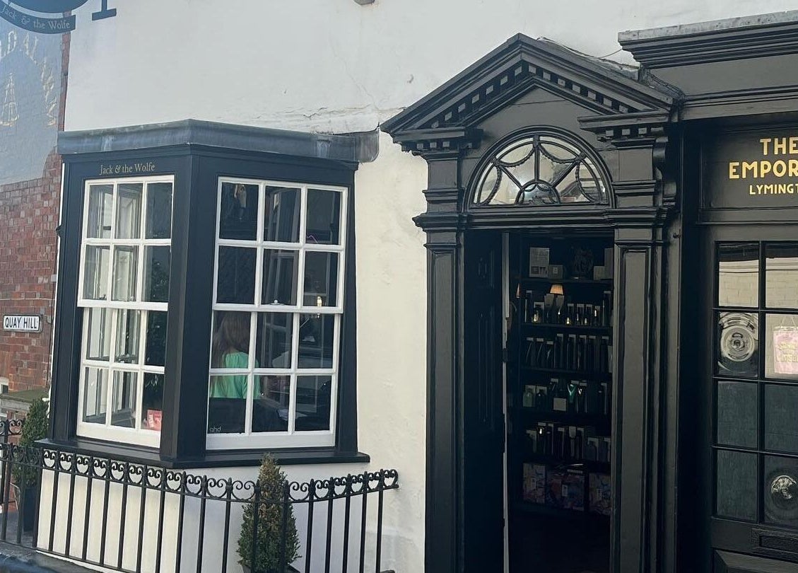 Exterior of Jack & the Wolfe, Lymington, England, GB, showcasing its elegant architecture and inviting entrance.