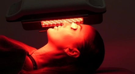 LED light therapy at William Foley Skin in Alderley Edge, England, GB, showing a client under red light treatment.