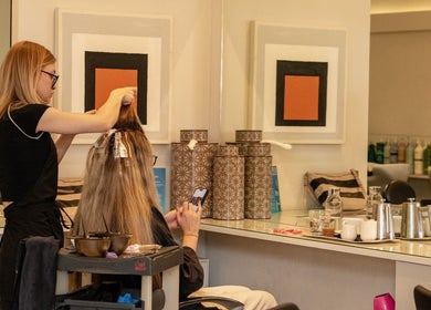 Stylist at David Masters Salon - St Margarets, Twickenham enhancing client's hair with foils.