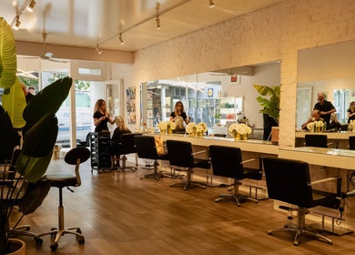 Modern salon interior at David Masters Salon - Richmond Bridge, Twickenham, England, GB, with stylish decor.
