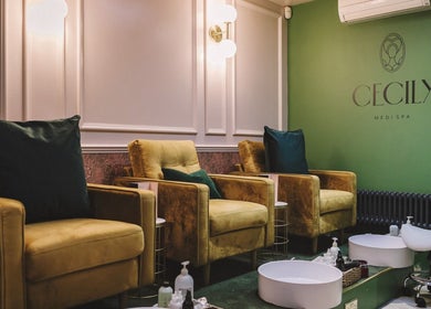 Cozy treatment chairs at Cecily Marlow spa, Marlow, England, GB, offering luxury wellness services.