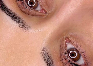 Close-up of well-groomed brows and eyes at Faces Enhanced, Nottingham, England, GB.