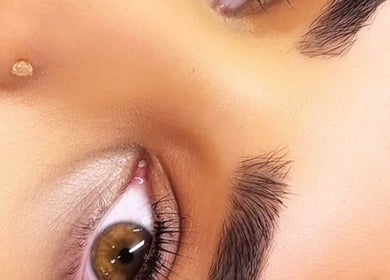 Close-up of expertly enhanced eyes at Faces Enhanced, Nottingham, England, GB.