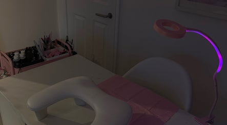 Cozy nail station at Certified Lover Nails in Mitcham, England, GB, featuring a sleek manicure setup.