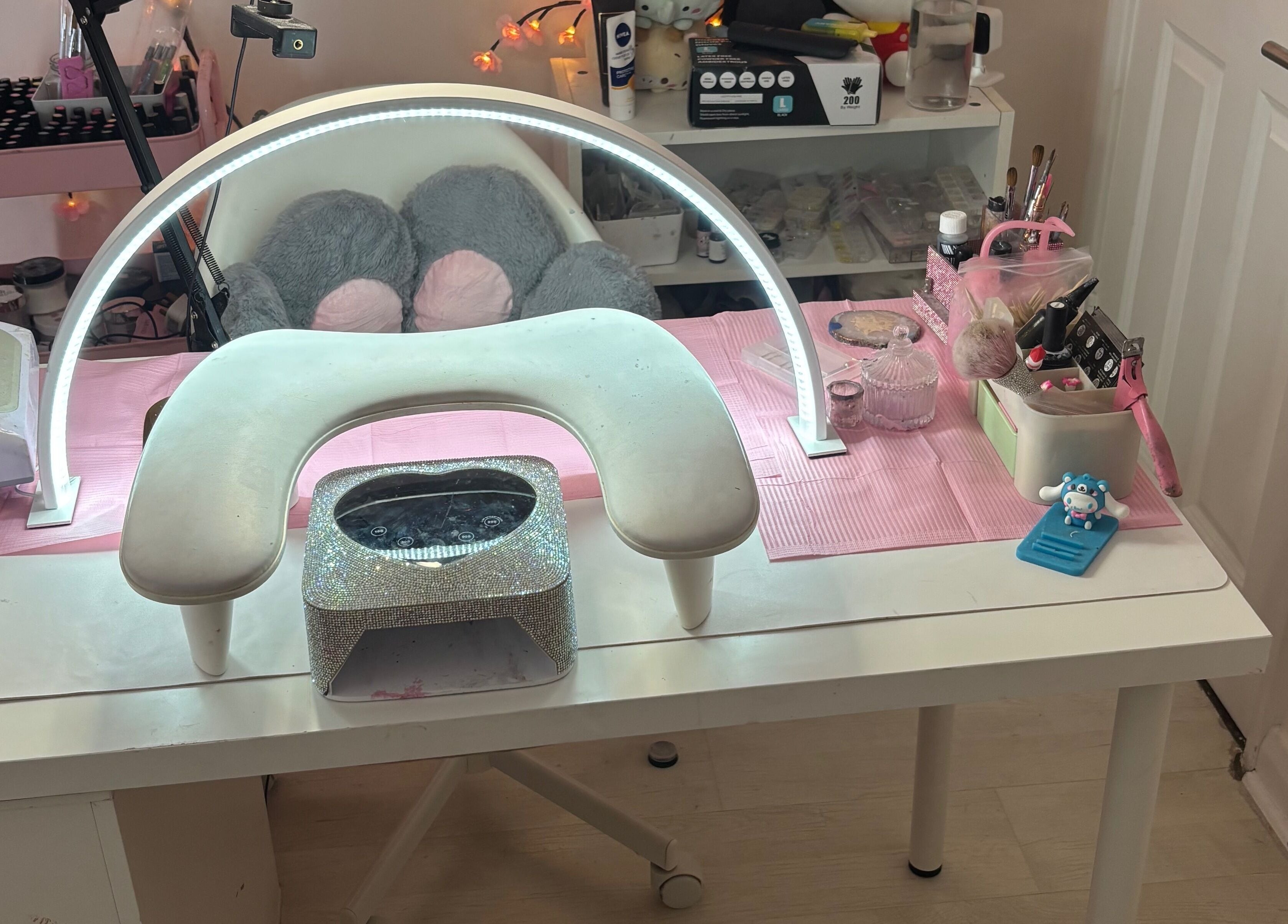 Luxurious nail station at Certified Lover Nails, Mitcham, England, GB with plush seating and modern decor.