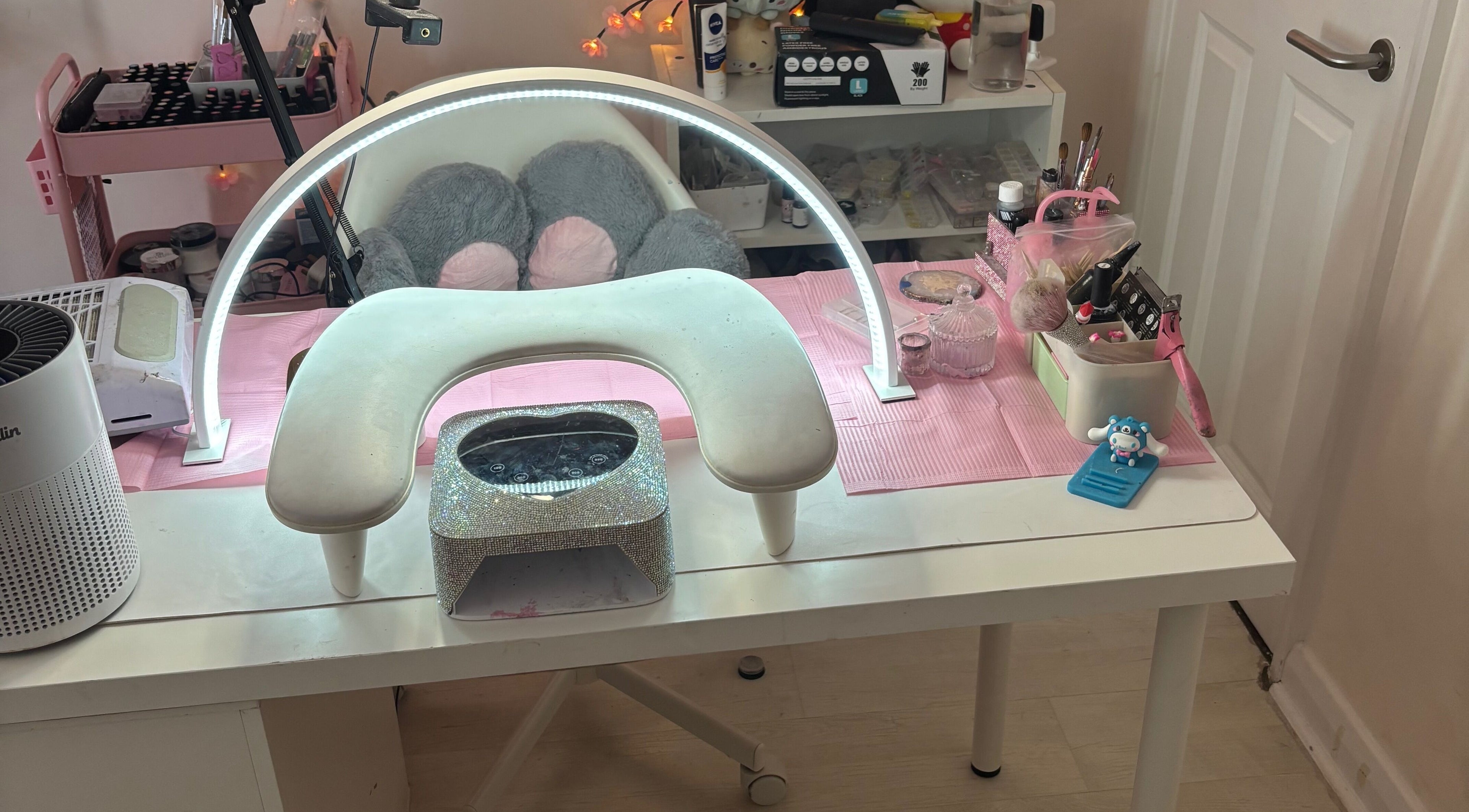 Luxurious nail station at Certified Lover Nails, Mitcham, England, GB with plush seating and modern decor.