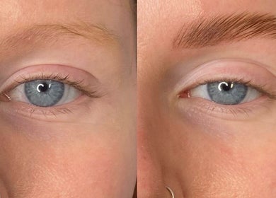 Eyebrow transformation at Be You Beauty Hub in Vienna, Virginia, US, showcasing before and after results.