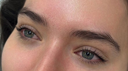 Close-up of expertly styled lashes and brows at Be You Beauty Hub, Vienna, Virginia, US.