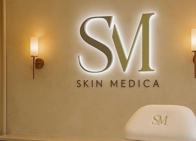 Elegant skin treatment room at Skin Medica, Smethwick, England, GB featuring subtle lighting.