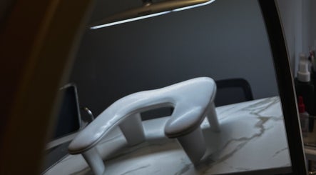 Elegant manicure station at Of.Lamimani, Chicago, Illinois, US offers sleek beauty services.
