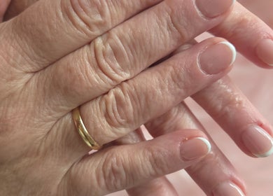 Manicured hands with French tips by Fab Nails - Mobile Nail Services, Newcastle upon Tyne, England, GB.