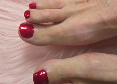 Elegant red toenail polish by Fab Nails - Mobile Nail Services, Newcastle upon Tyne, England, GB.