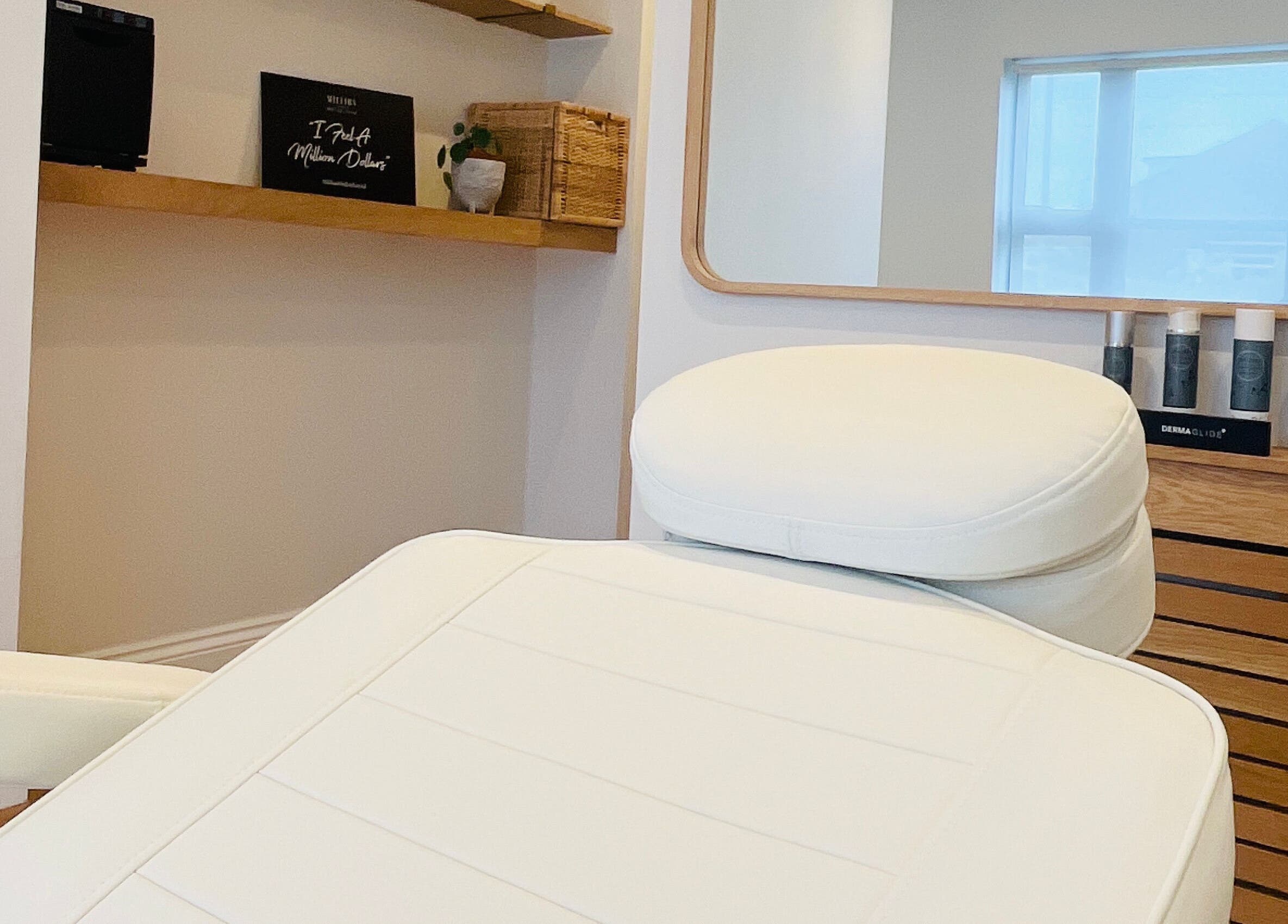 Luxury treatment room at Thanet Rejuvenation Studio, RAMSGATE, England, GB. Modern decor with a comfy treatment bed.