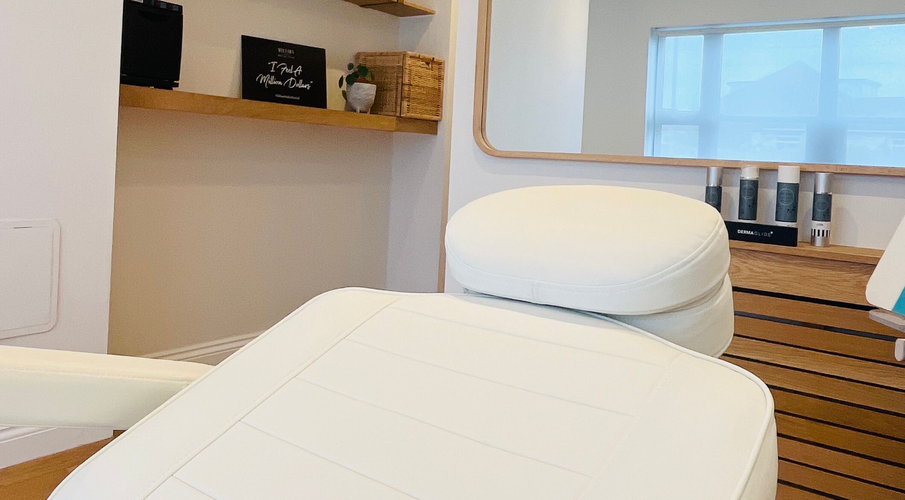 Luxury treatment room at Thanet Rejuvenation Studio, RAMSGATE, England, GB. Modern decor with a comfy treatment bed.
