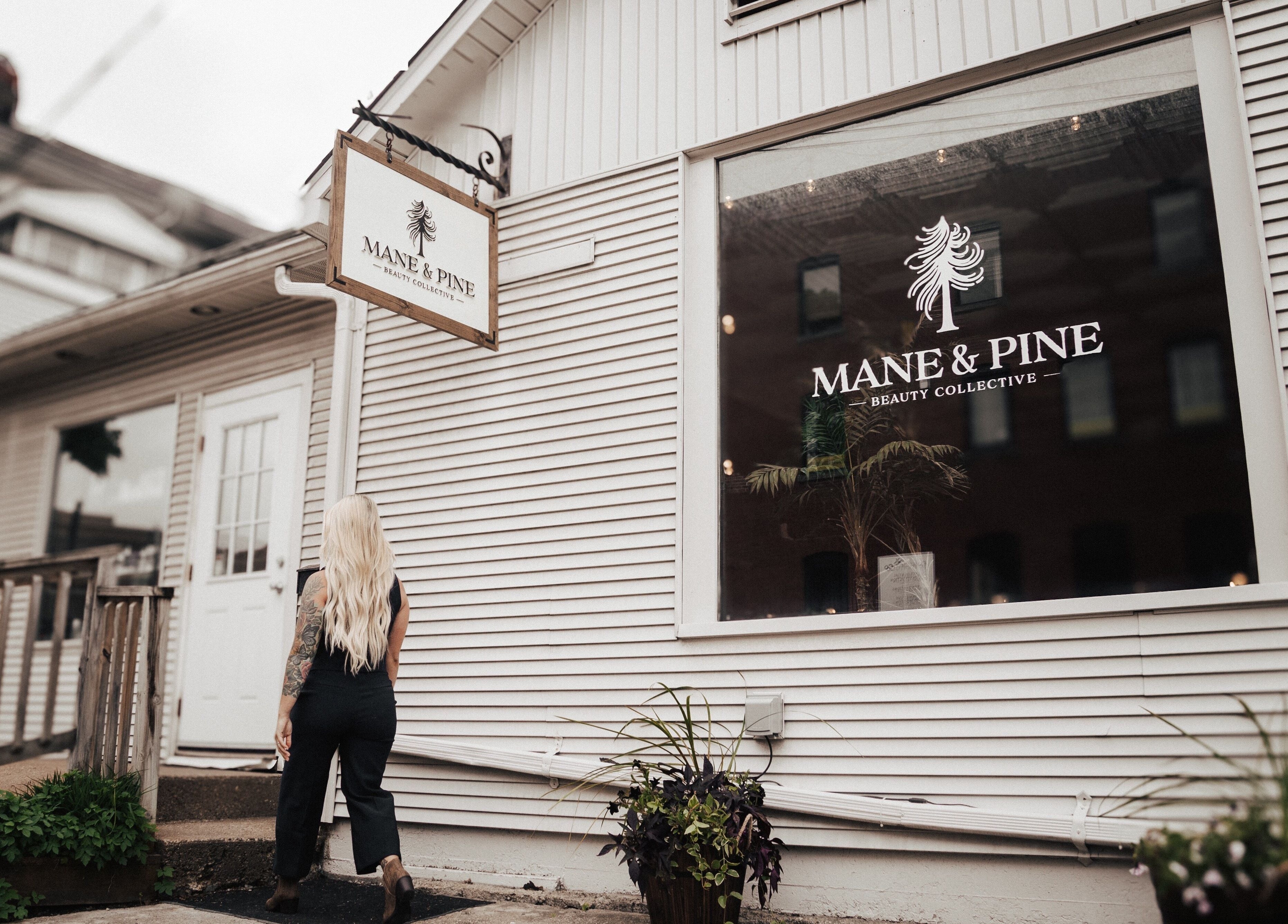 Mane & Pine (Laurie Gurr Beauty) entrance in East Aurora, New York, US, showcasing its elegant storefront.
