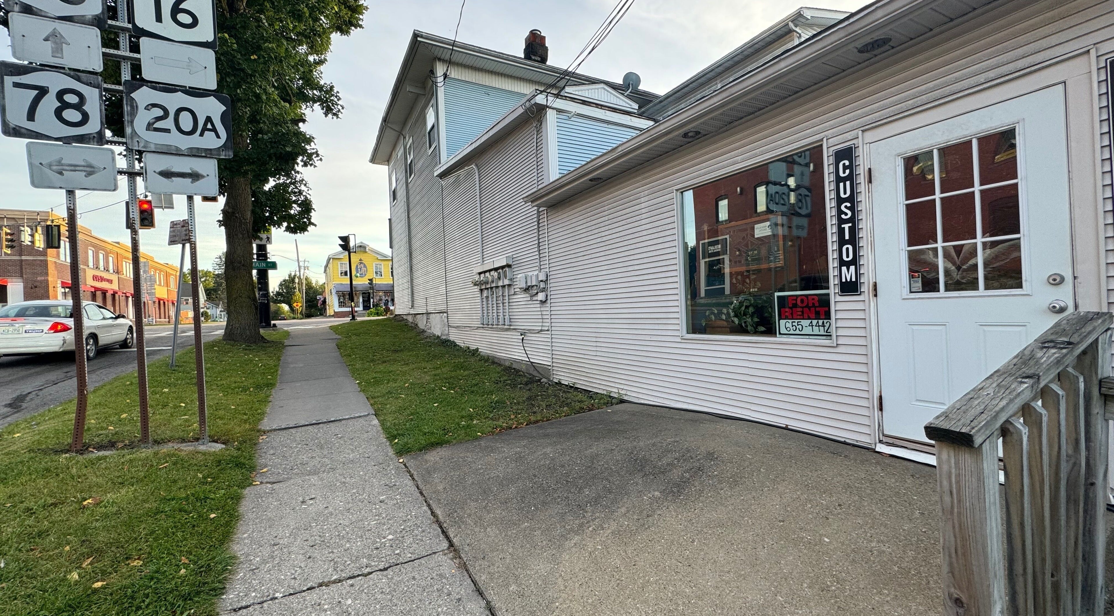 Street view near Mane & Pine (Laurie Gurr Beauty) in East Aurora, New York, US, showcasing local shops.