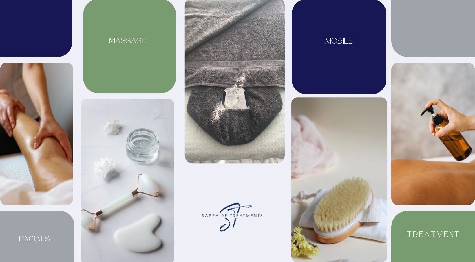 Relaxing massage and facial treatments at Sapphire Treatments, Leicester, England, GB showcasing spa essentials.