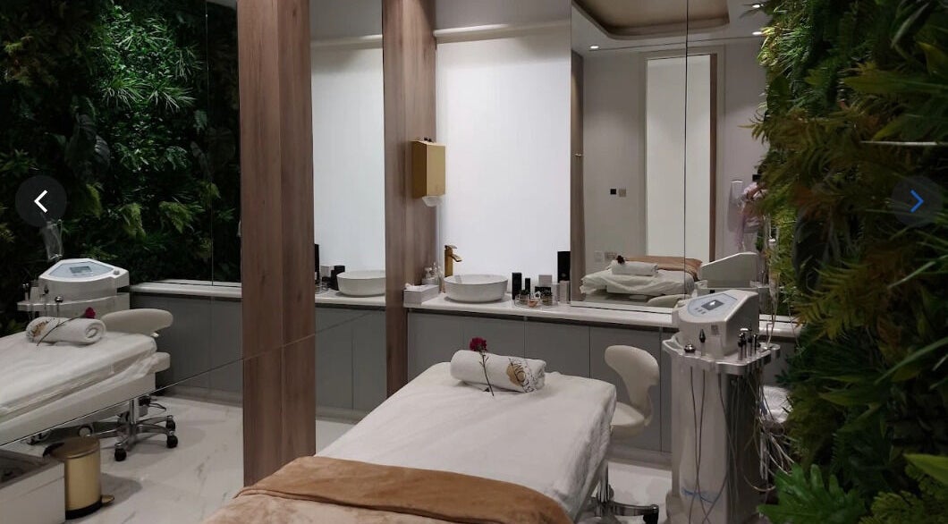 Luxury treatment room at Blonde Beauty Ladies Center Shakhbout City, Al Ain, Abu Dhabi, AE with lush greenery.