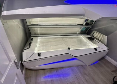 Modern tanning bed in Contour UK's wellness space in Fazeley, England, GB, offering premium beauty services.