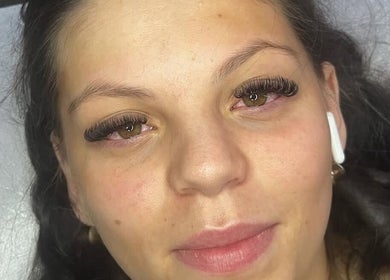 Eyelash extensions by By.Scarletleighx in Birmingham, England, GB. Close-up of long, voluminous lashes.
