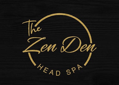 Elegant logo of the Zen Den Headspa in Roseau, Saint George Parish, DM, featuring gold script on black.