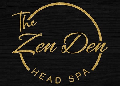 Stylish gold logo of the Zen Den Headspa located in Roseau, Saint George Parish, DM.