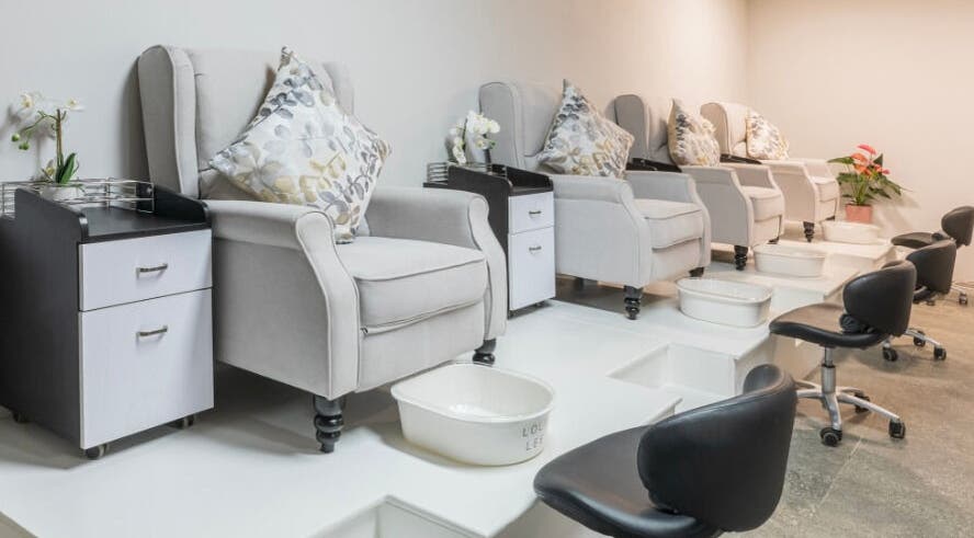Luxurious pedicure station at Swoon Beauty & Aesthetics, Ballito, Kwazulu-natal, ZA with plush seating.