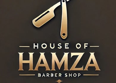 Elegant logo van House of Hamza in Rabat, Rabat-salé-kénitra, MA met een gouden scheermes.