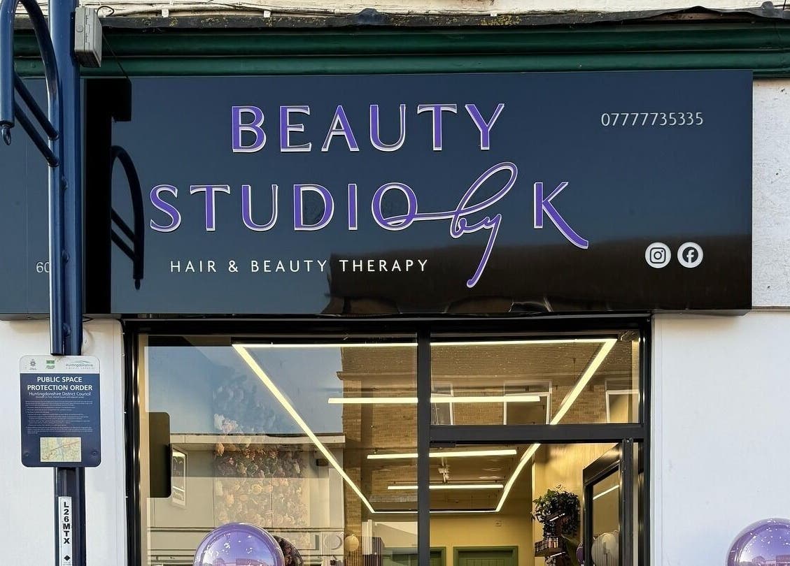 Entrance of Beauty Studio By K in St. Neots, England, GB featuring stylish signage.