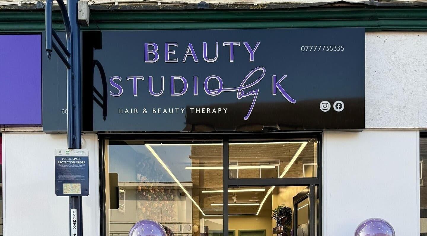 Entrance of Beauty Studio By K in St. Neots, England, GB featuring stylish signage.