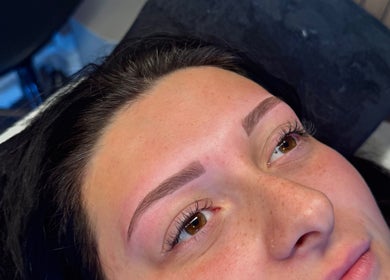 Close-up of freshly shaped eyebrows at Serenity Beauty Studio, Ashton-in-Makerfield, England, GB.