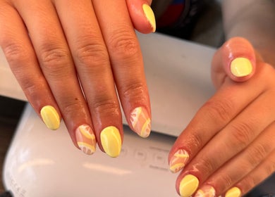 Yellow and citrus nail art at Serenity Beauty Studio, Ashton-in-Makerfield, England, GB.