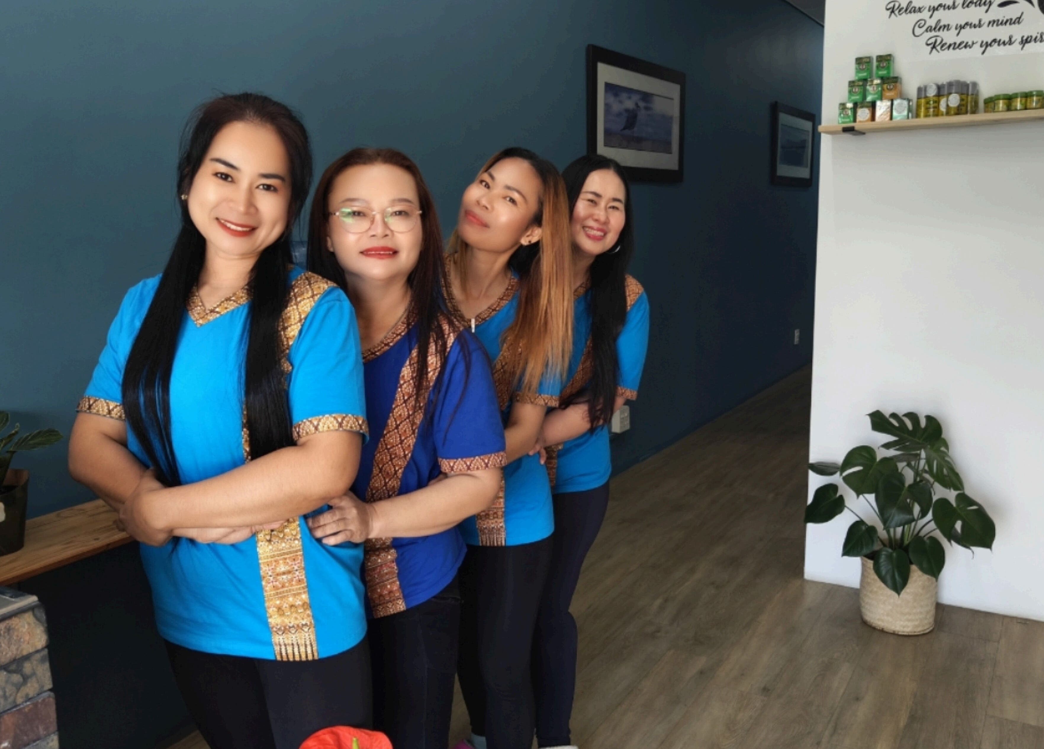 Team of therapists at Lek Ka Thai Massage Studio (Bergvliet), Cape Town, Western Cape, ZA, wearing traditional attire.