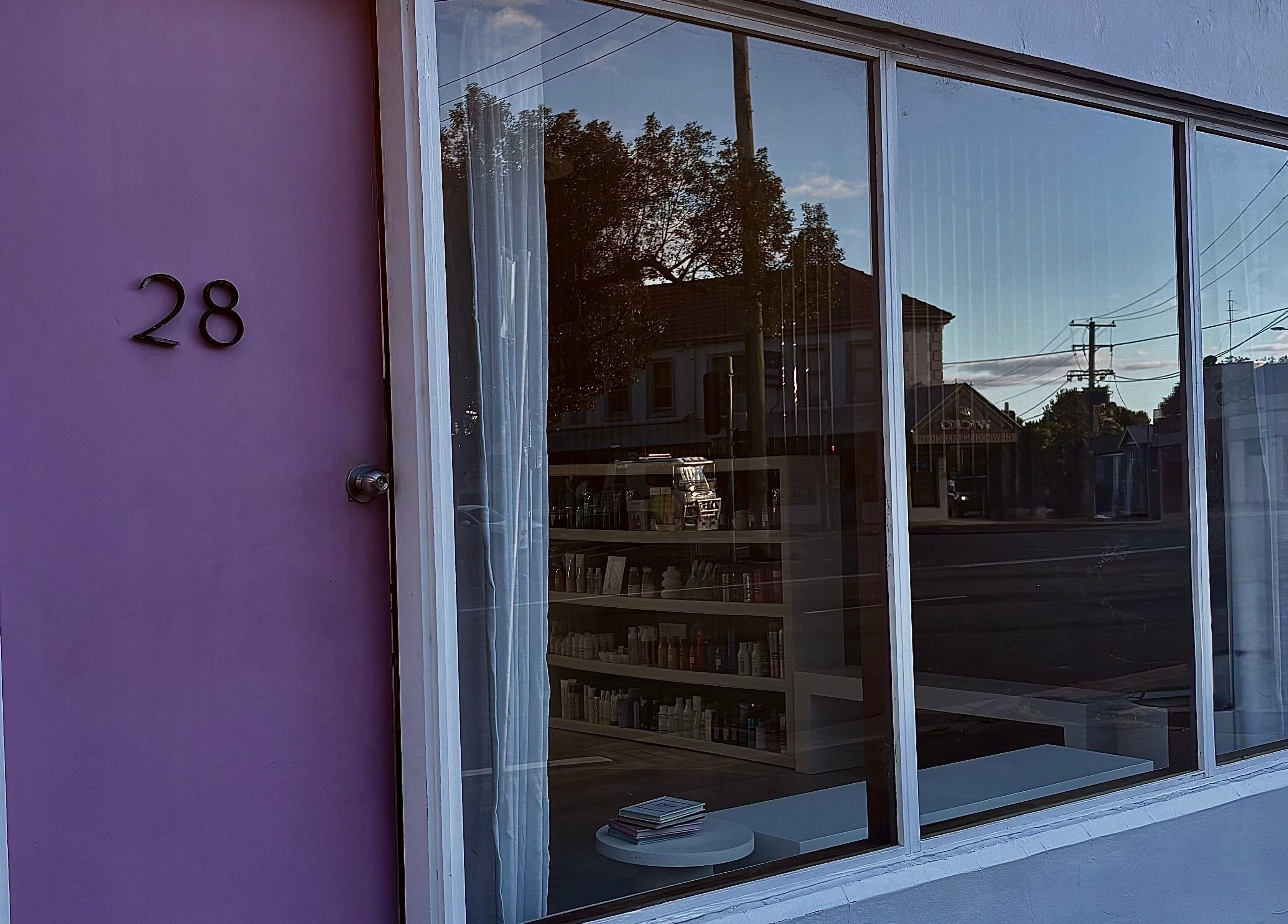 Lavender door and large windows at Simply, Gabriella, Newcastle, New South Wales, AU enhancing street view.