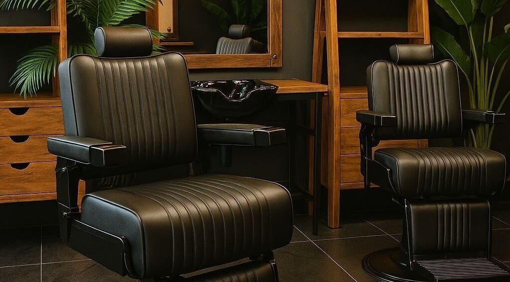 Luxurious barber chairs at Wild Barber Boat Avenue, Choeng Thale, Phuket, TH, offering a stylish grooming experience.