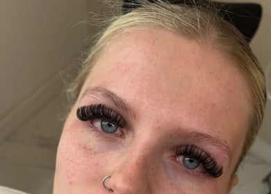 Close-up of eyelash extensions at AMP Beauty, Clay Cross, England, GB.