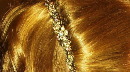 Elegant jeweled headband in blond hair at Myla @Battle Born Beauty Salon, Topaz Ranch Estates, Nevada, US.
