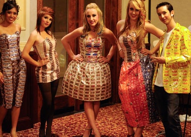 Unique candy-wrapper attire displayed at Myla @Battle Born Beauty Salon, Topaz Ranch Estates, Nevada, US.