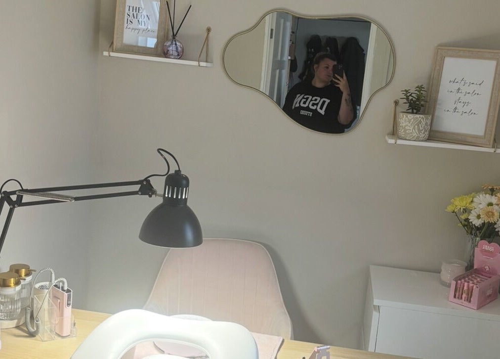 Cozy nail station at Nails By Jade in Uxbridge, England. Warm, inviting ambiance with stylish decor.