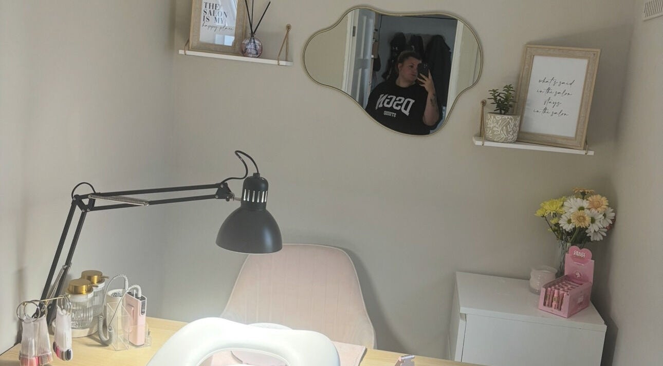 Cozy nail station at Nails By Jade in Uxbridge, England. Warm, inviting ambiance with stylish decor.