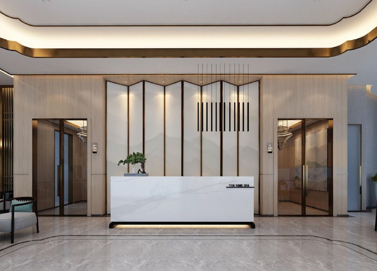 Elegant reception area at Yinyang Spa - Al Ferdous in Dubai, Dubai, AE, showcasing modern design and luxury.