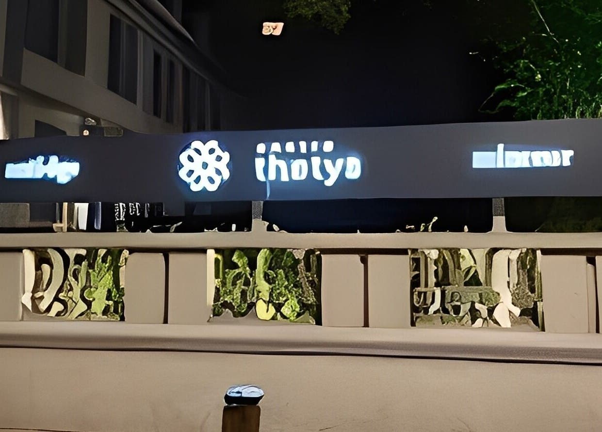 Illuminated Centre Thetys Cannes sign at night in Le Cannet, Provence-alpes-côte D'azur, FR.