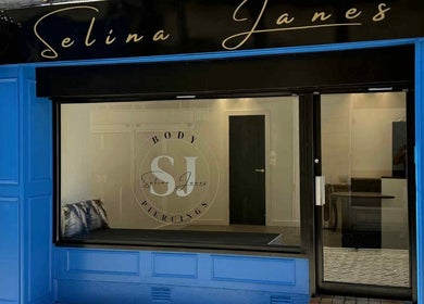 Front view of Selina Janes salon in Ayr, Scotland, GB showcasing its elegant blue frontage.