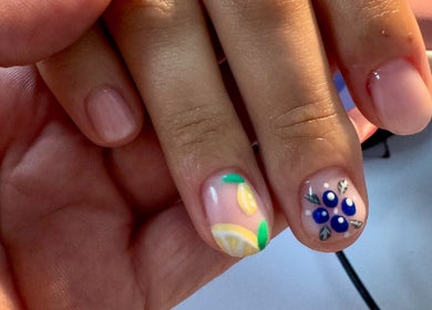 Intricate fruit and floral nail art at Laura Kate Nails, Kidsgrove, England, GB.